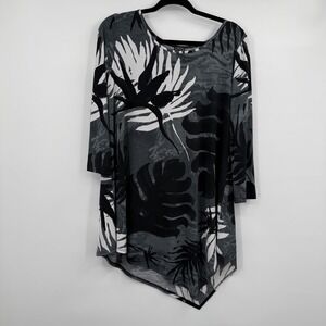 Clara Sunwoo Tunic Shirt Womens M Gray Floral Relaxed Stretch Jersey Pullover